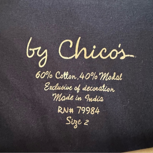 Chico’s Black Beaded Tunic Top – 3/4 Sleeve Metallic Accent Blouse (Size 2 / L) - Picture 7 of 7